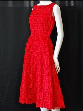 Alfred Werber Of Saint Louis 1950's Red Tiered Lace Dress - USA
